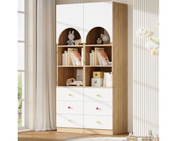Boekenkast Praktisch Opbergmeubel Met Drie Laden En Drie Planken 50 X 50 X 200 Cm MDF Wit Houtlook Voor Kinderkamer En Slaapkamer Set Van 2