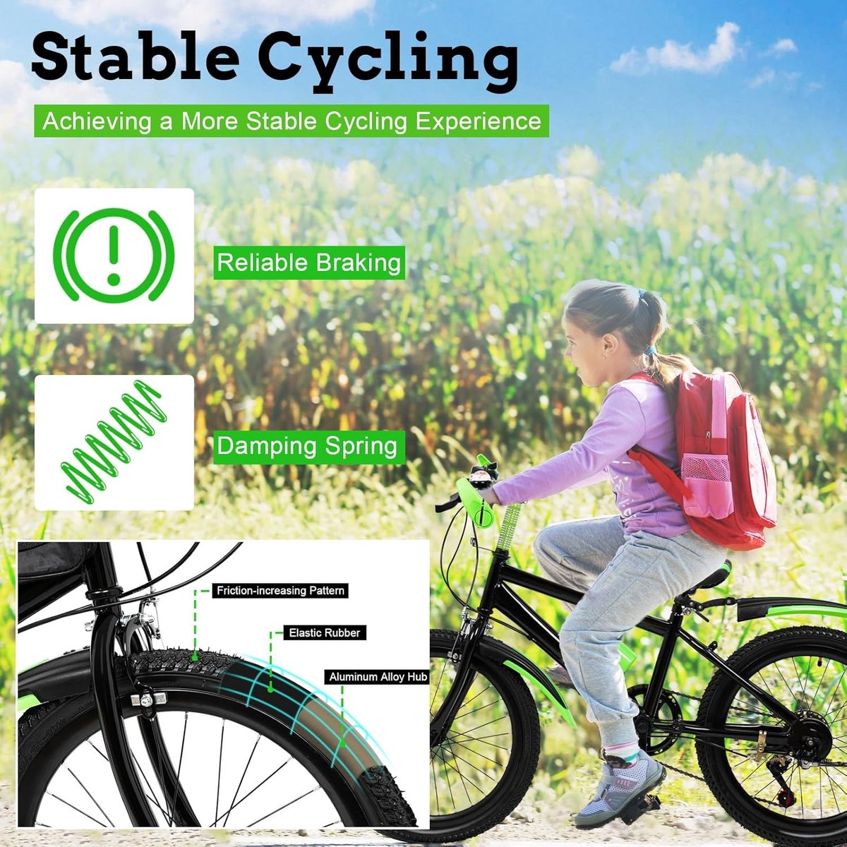 Kinderfiets Mountainbike sfiets sfiets Veilig Fietsen Met Versnellingen 20 inch Groen