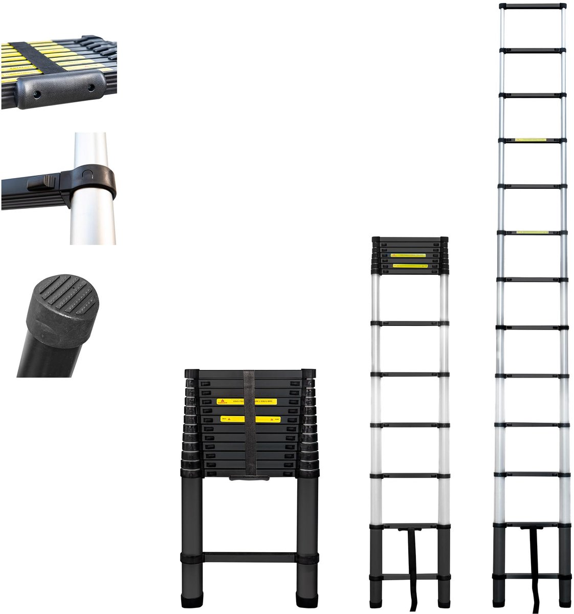 SnelShoppen - Telescopische ladder 3,8 m, aluminium, opvouwbaar en uittrekbaar, werkhoogte max. 4,7 m, EN131 goedgekeurd, ideaal voor klussen in en om