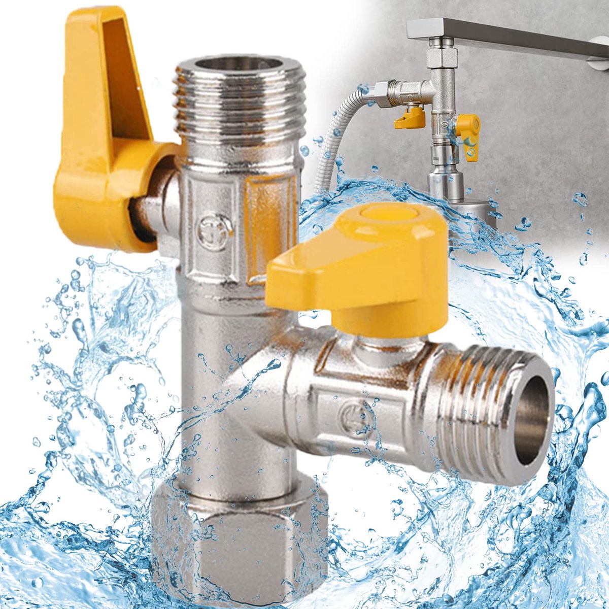 Dailygoods - 3-Weg Kogelklep voor Zwembad en Douche, G1/2 Messing T Adapter
