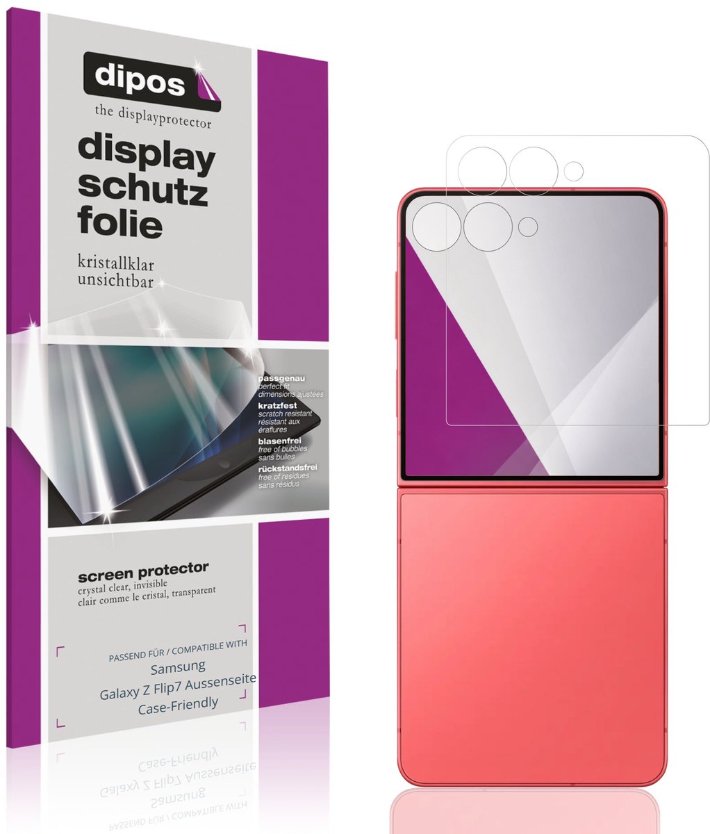 dipos – 4x Beschermfolie geschikt voor Samsung Galaxy Z Flip7 Buitenkant Case-Friendly | Krasbestendige & heldere Screenprotector Ultra-Thin