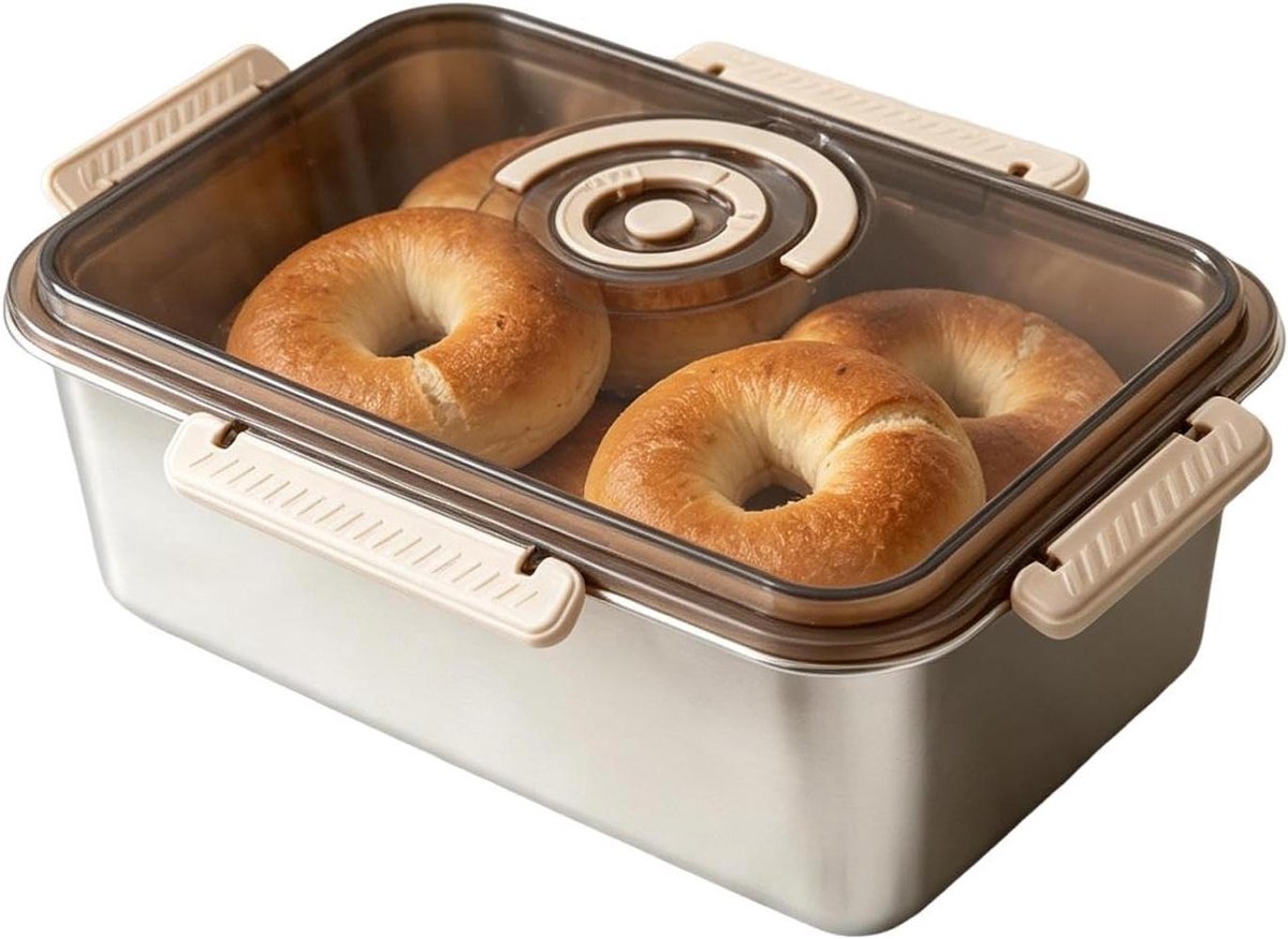 Brood Bewaardoos - Broodtrommel Roestvrijstaal - Brood Vers Houden - Luchtdicht Vochtbehoud - 355 x 198 x 143 cm - Zilver