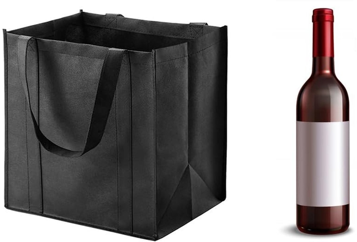 Dailygoods- Flessentas voor 6 flessen - Herbruikbare wijntas - Water- en scheurvast - Opvouwbaar - Comfortabel handvat - Hoogwaardige vliesstof - Wijnzak