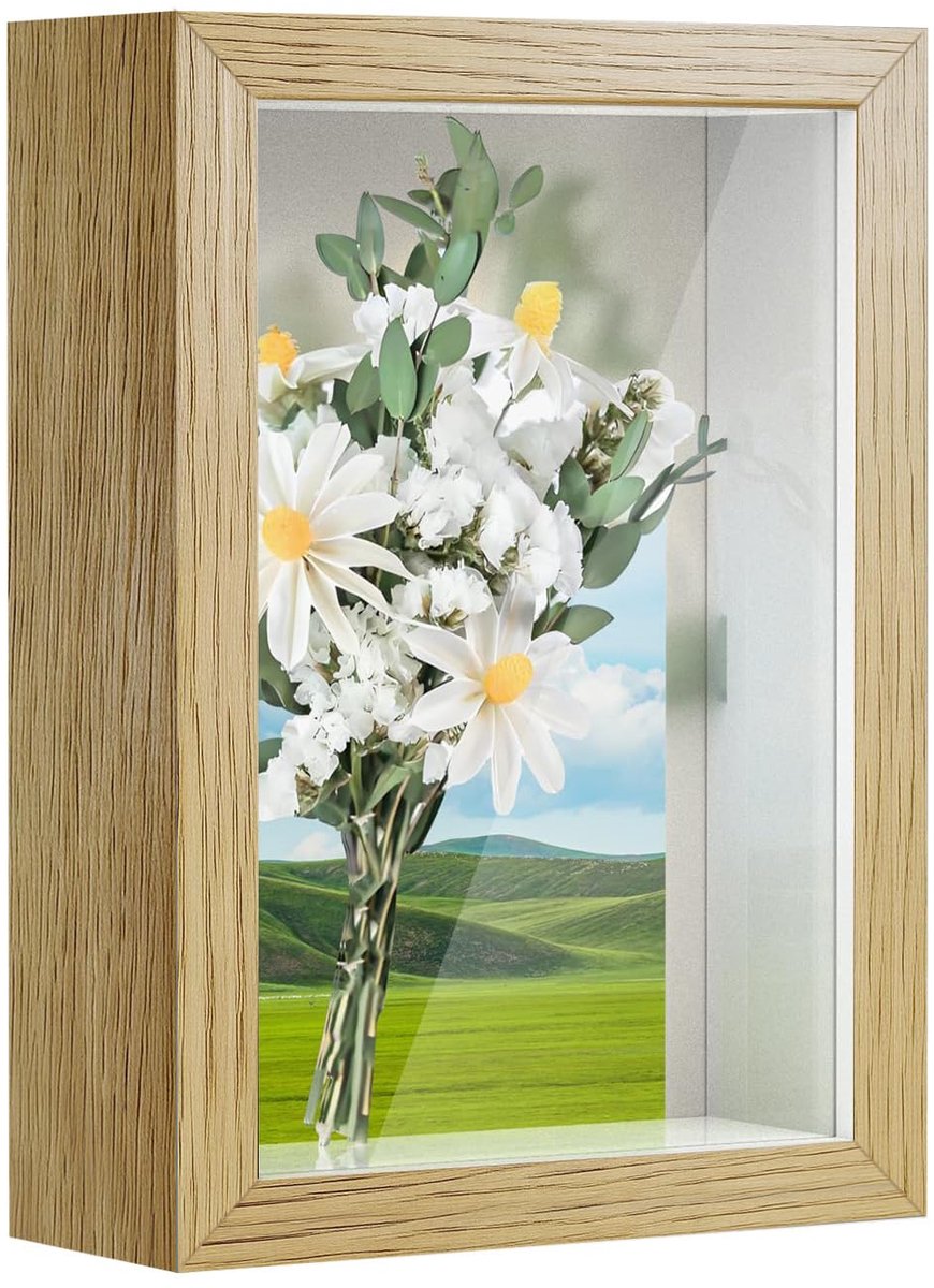 Dailygoods - Diepe 3D-fotolijst 10x15 cm met Glasplaat - Houtkleur