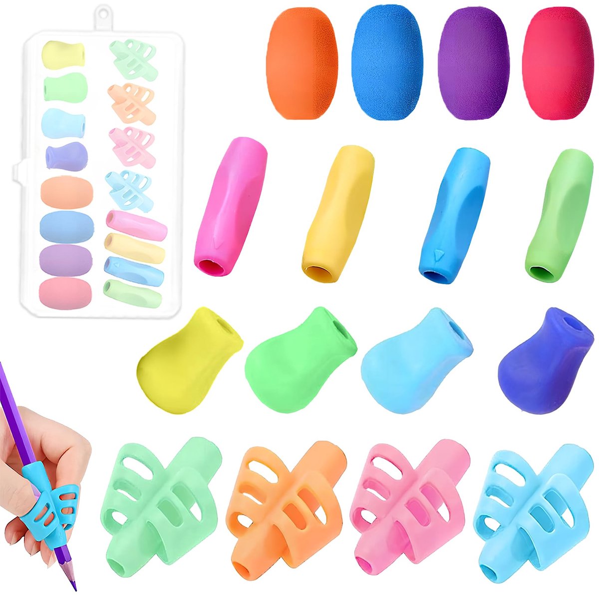 Dailygoods- Potloodgrepen 16 Stuks - Ergonomische Penhouder - Correcte Handschrifthouding - Voor Kinderen/Volwassenen - Silicagel - Multicolor