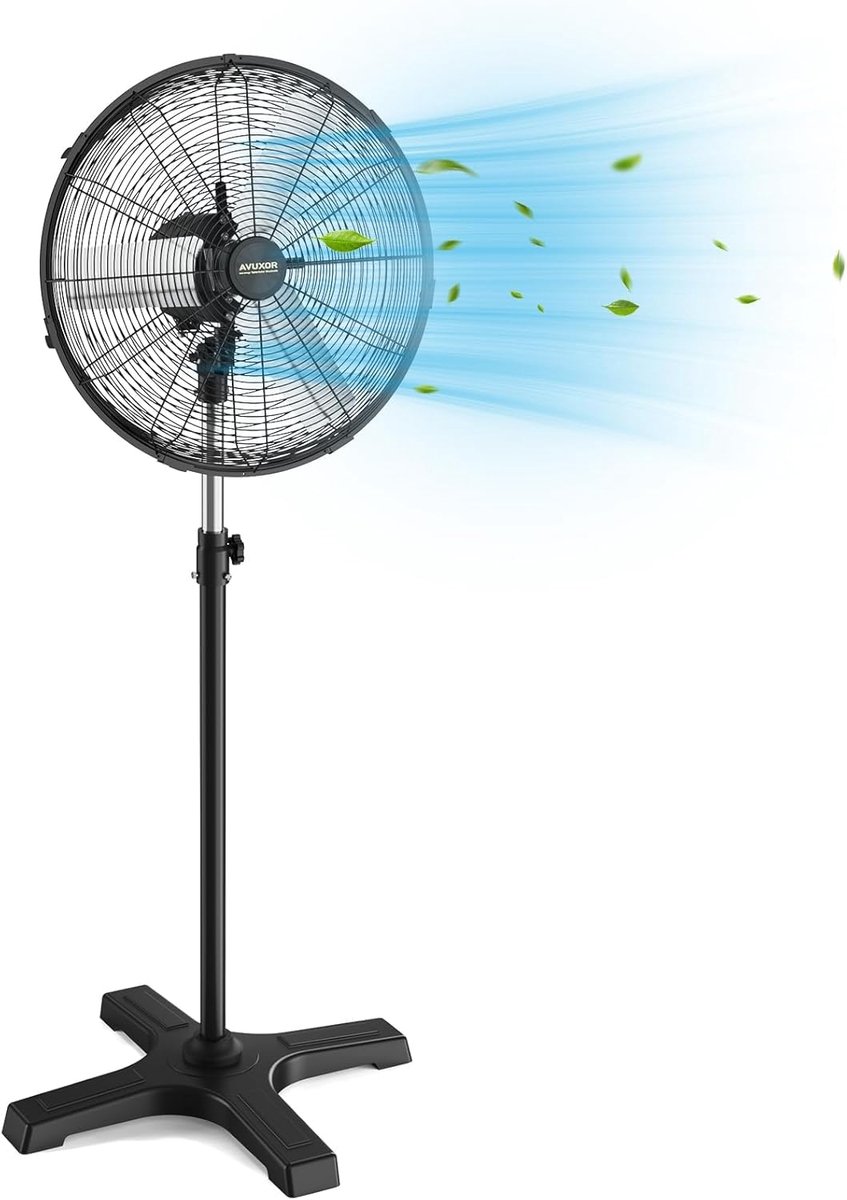SnelShoppen - AVUXOR Staande Ventilator Buiten 50 cm, Waterdichte Oscillerende Ventilator met 4 Snelheden, Borstelloze DC-Motor voor Terras, Garage, M