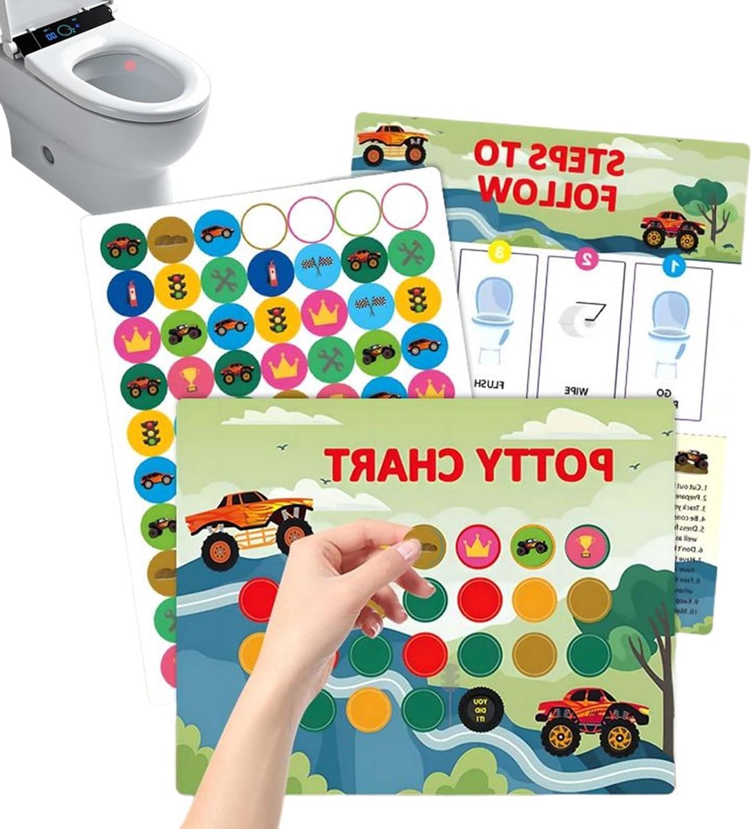 Zindelijkheidstraining Stickerkaart - Potjestraining Grafiek - Kinderen Leren - Interactief Beloningssysteem - 10 Grafieken 63 Stickers - Verkeer Stickers