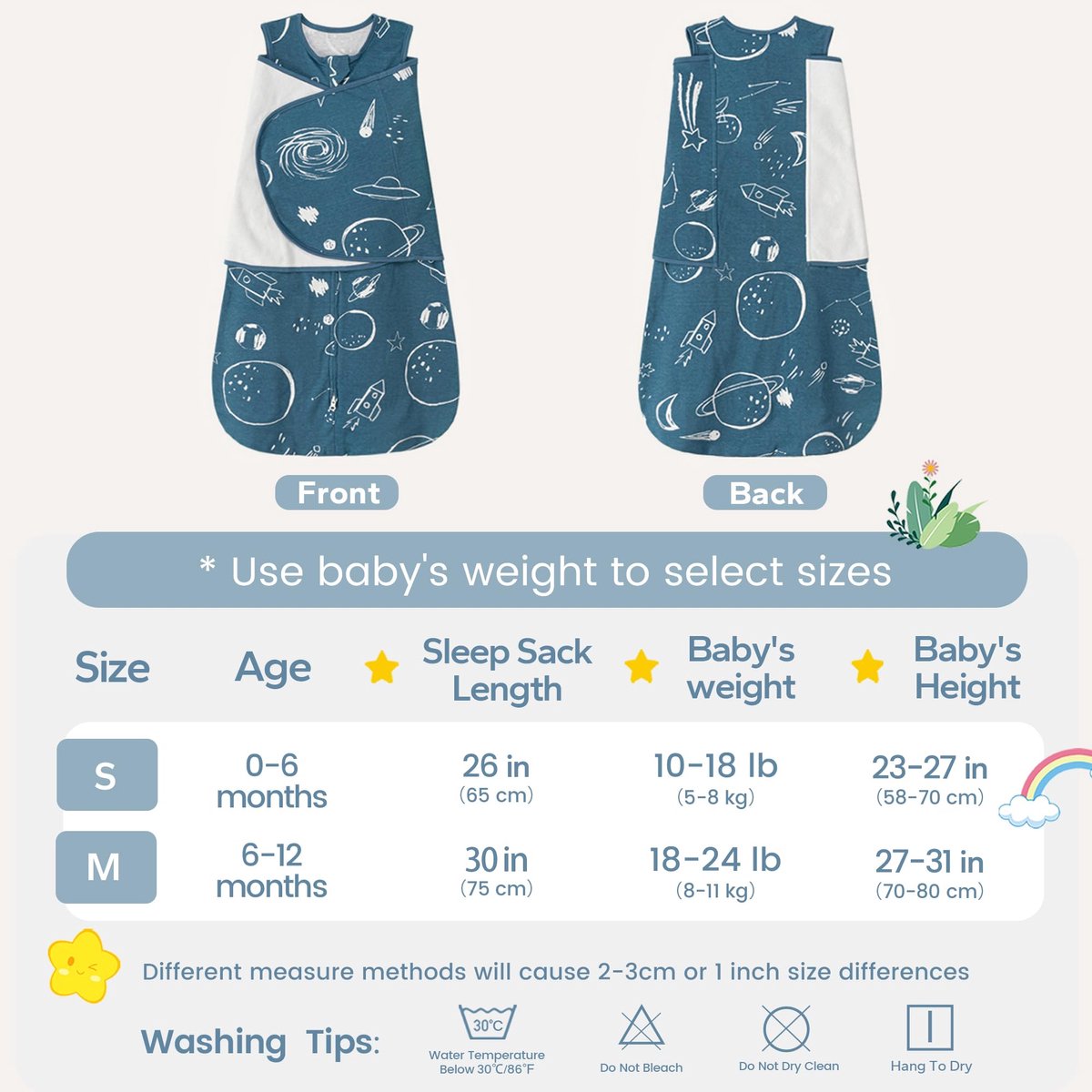 SnelShoppen - ZIGJOY Baby Swaddle Slaapzak 0,5 TOG Draagbare Deken 0-6 Maanden, 100% Katoen 3-Weg Verstelbare Overgang Slaapzak voor Baby Jongen Meisj