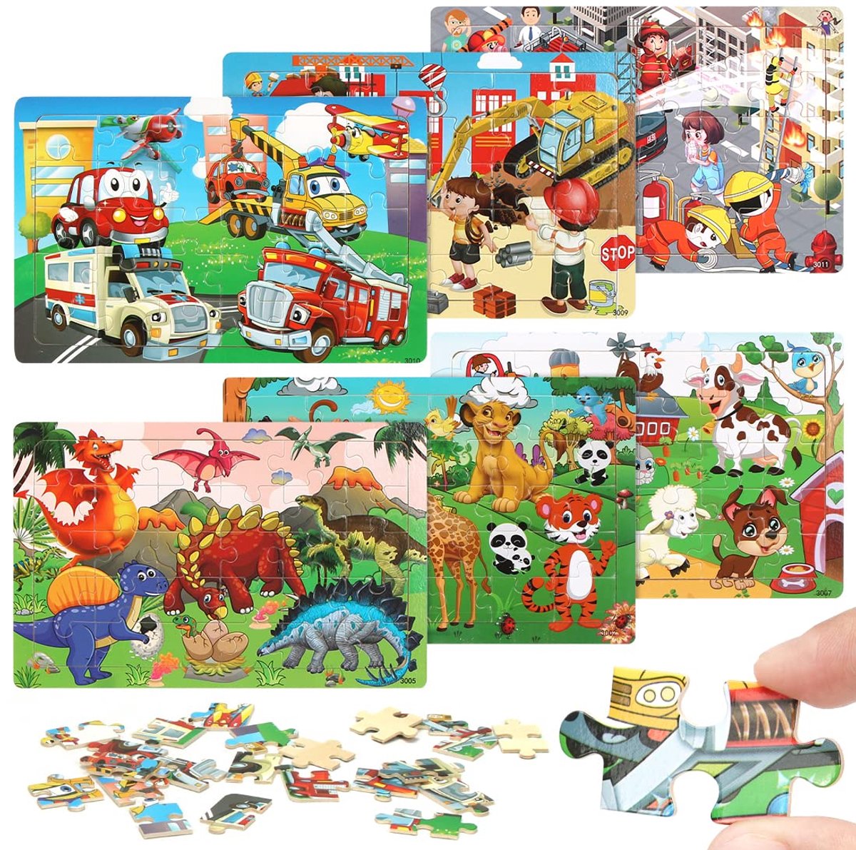 Dailygoods - Houten Puzzels voor Kinderen - Set van 6 Met 30 Stukjes Elk - Educatief Speelgoed