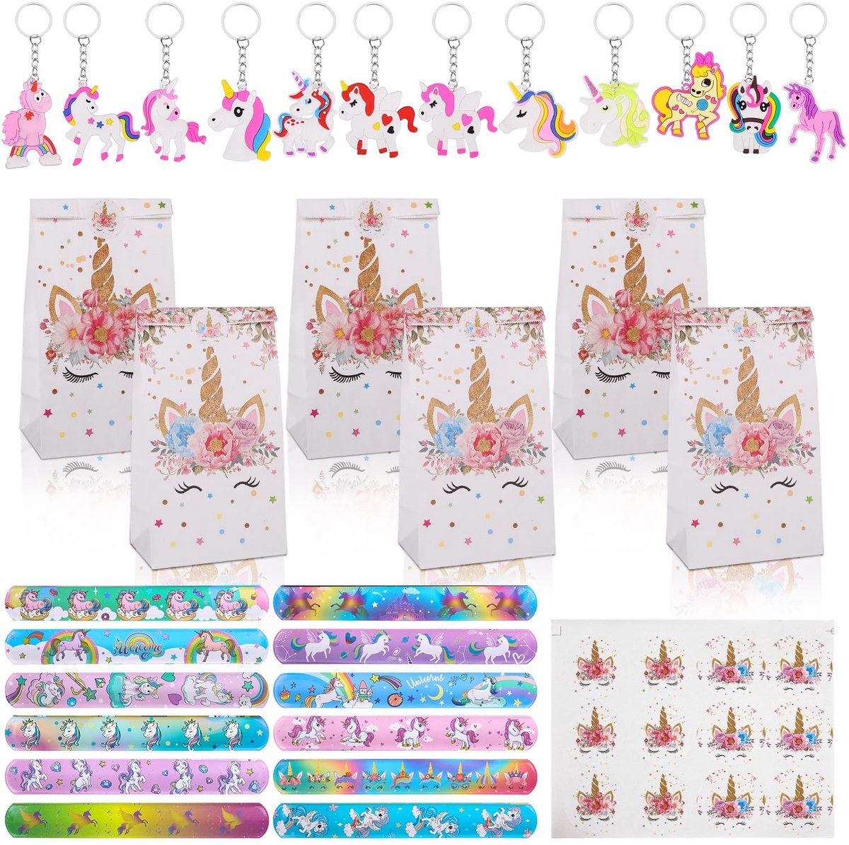 Dailygoods- Feestcadeautjes 36 Stuks - Geschenkzakjes/klikarmbanden/sleutelhangers - Hoogwaardig PVC/siliconen - Ideaal voor kinderverjaardag - Leuke cadeaus voor elk feest - Goodiebags