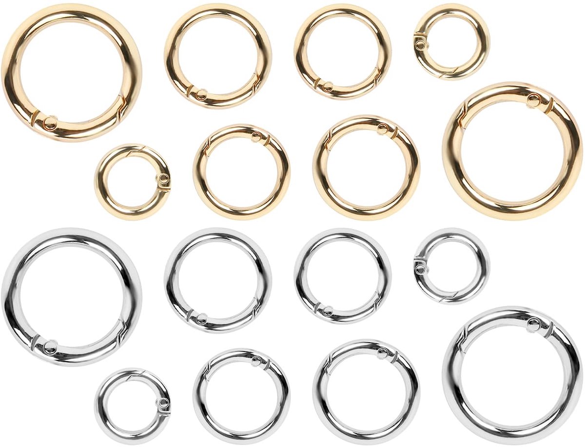 Dailygoods - Set van 16 Ronde Carabiners - Metaal Carabiner Haken voor Sleutels en Handwerken