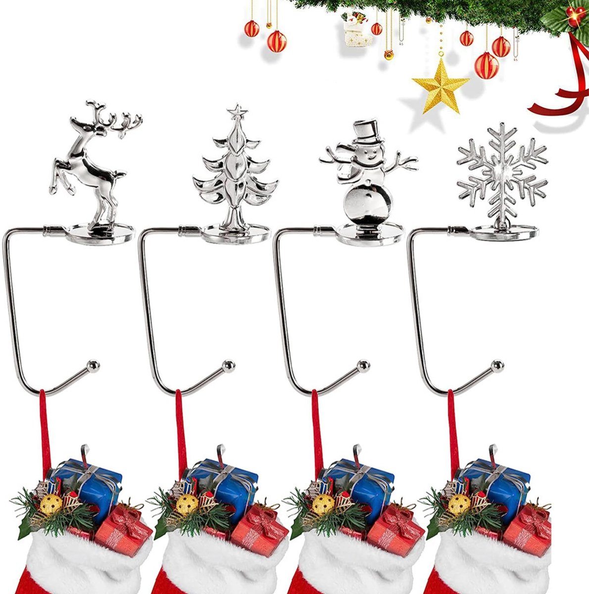 Dailygoods- Kerstkousenhouder 4 Stuks - Metaal - Antislip - Kerstdecoratie - Open Haard - Duurzaam Gebruik - Kerstkoushaak