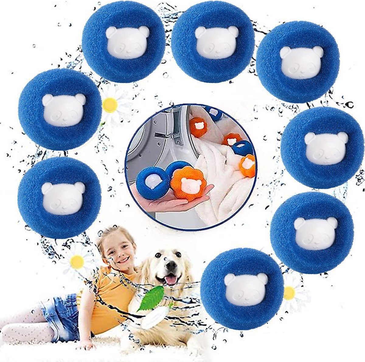 SnelShoppen - Huisdierenhaarverwijderaar Wasmachine 8 Stuks Pluisballen, Herbruikbare Hondenhaarverwijderaar, Dierenharen & Pluisjes Verwijderen, Idea