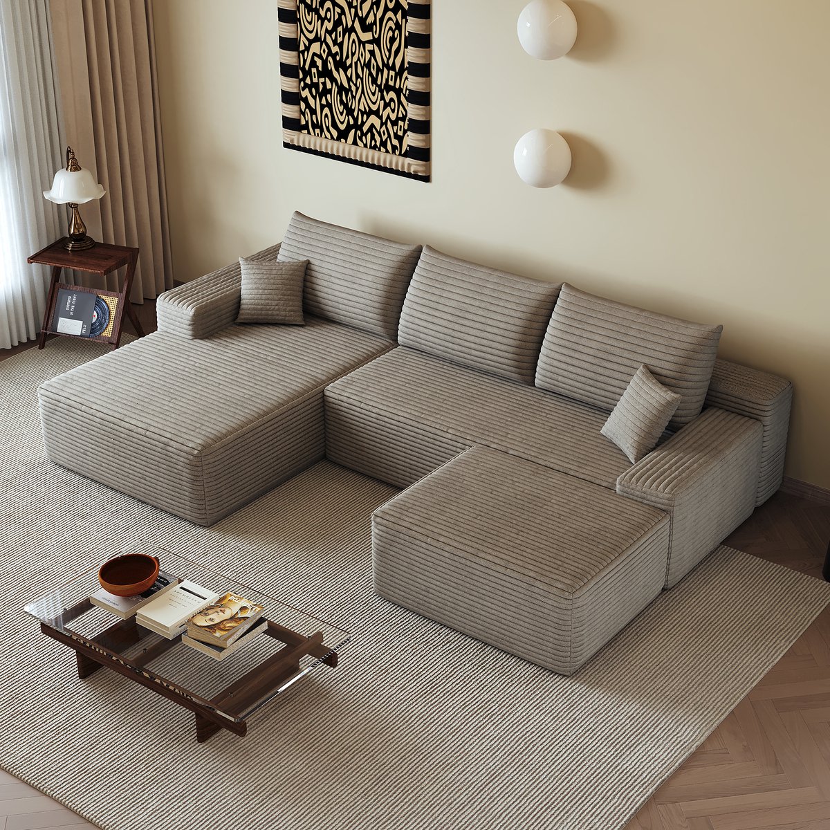 STILVORA Hoekbank 270 Cm - Modulaire Bank Met L-Vormige Chaise Longue En Diepe Zit - Voor Woonkamer En Slaapkamer - Stof Camel
