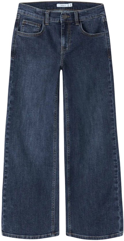 Donkerblauwe wijde jeans met rechte pijpen.