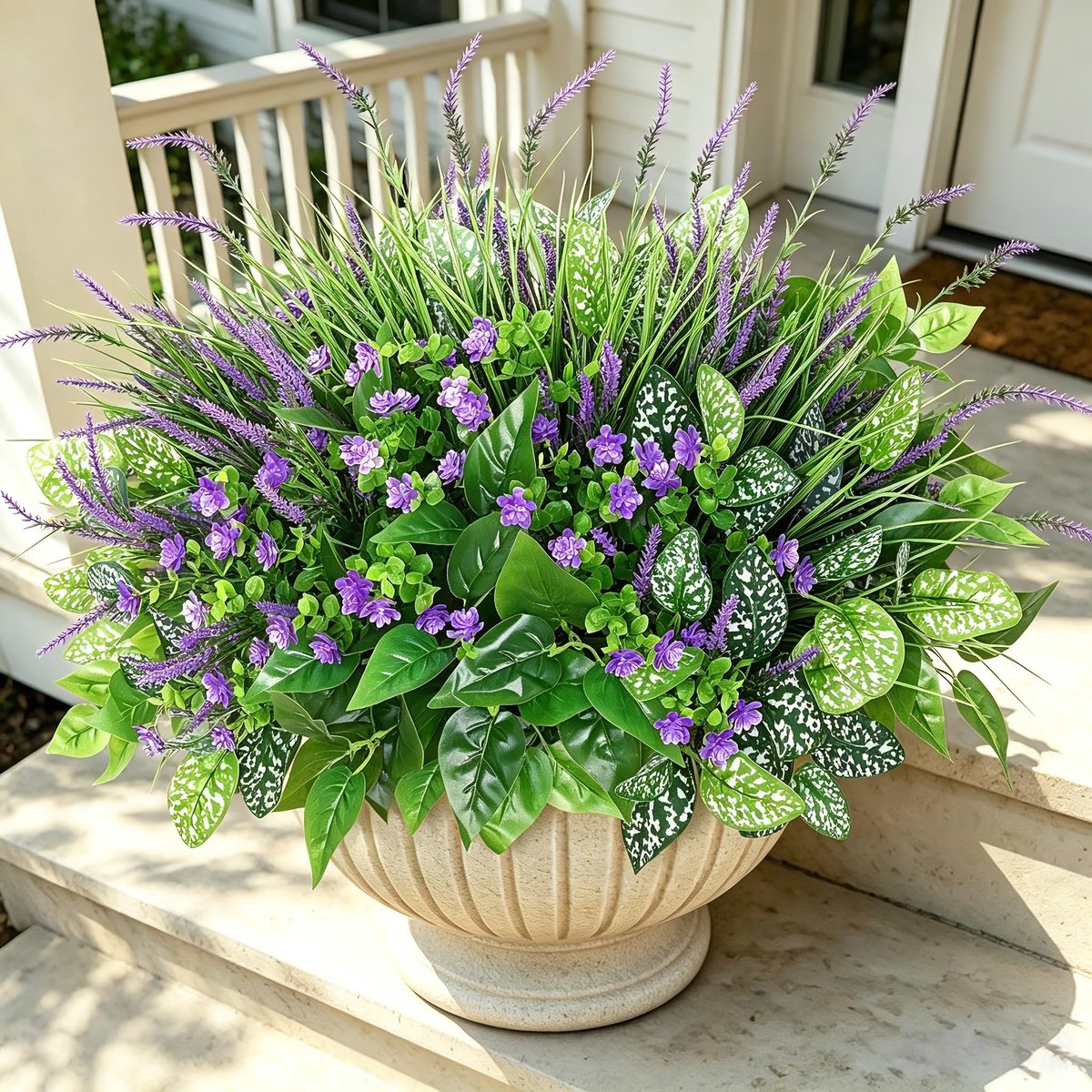 SnelShoppen - 18 Stuks Kunstplanten UV-Bestendig voor Buiten - Groene Struiken en Lavendel - Perfect voor Tuin, Veranda, Balkon en Feesten
