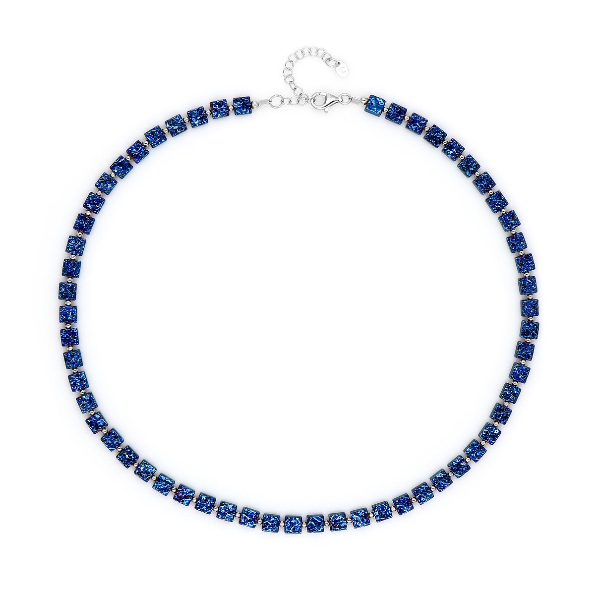 Cavill - Zilveren Halsketting - 925 Sterling Zilver met Rhodium - Royal Blue Hematiet 101.864 ct - Verstelbaar - Elegant & Stijlvol
