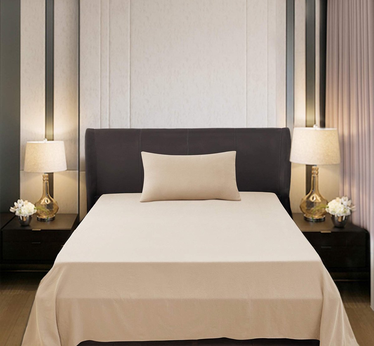 SnelShoppen - Beddengoedset 3-delig, 90 x 190 - 200 cm, 100% katoen, Beige Hoeslaken 90 x 200 cm, Bedlaken 160 x 280 cm, Kussensloop 50 x 80 cm voor e