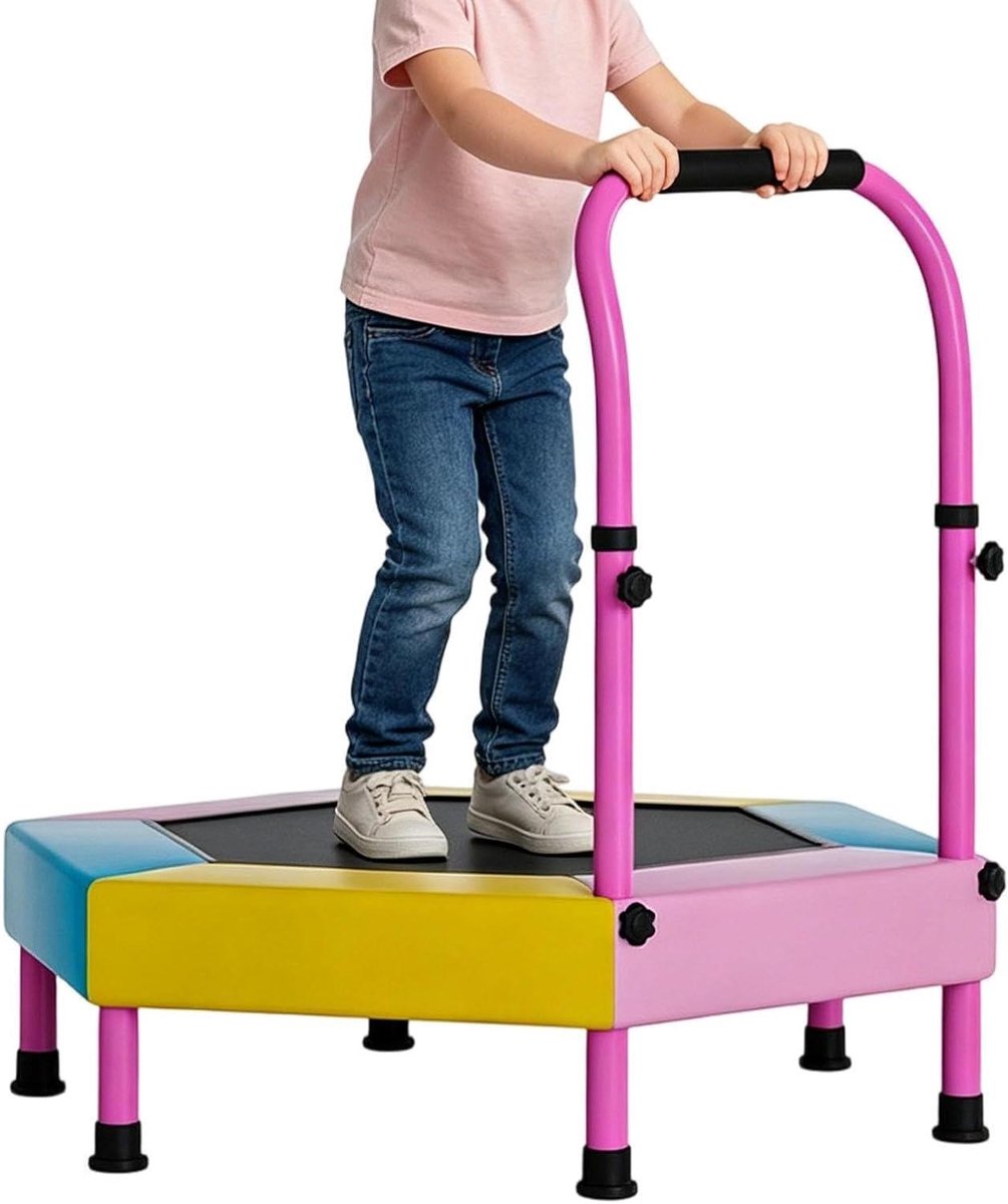 Trampoline voor kinderen - Springtoestel Mini - Binnen Spelen - Verstelbaar Handvat - 3 meter - Roze