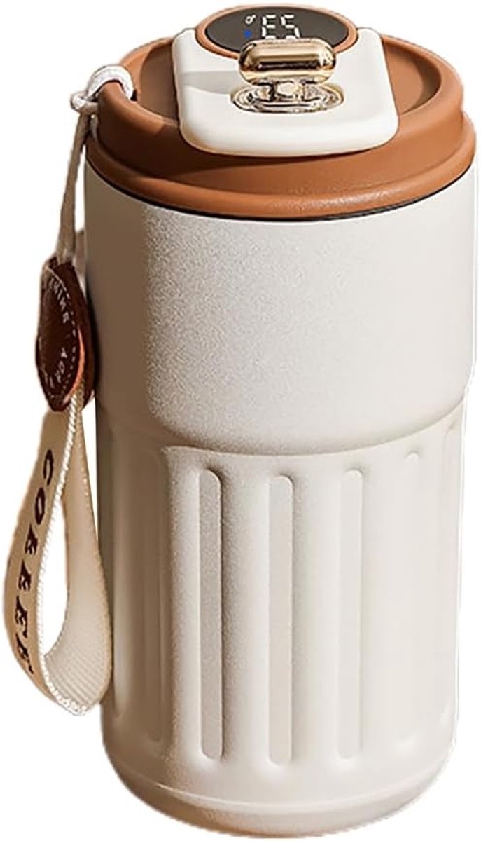 Koffie Reismok - Thermos Mok RVS Mok - Dranken Warm Houden - Intelligente Temperatuur Display - 10x10 cm - Mist Wit