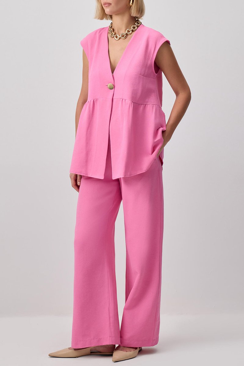 Touché Privé - Linnen-look set van gilet ve broek - Roze - Dames