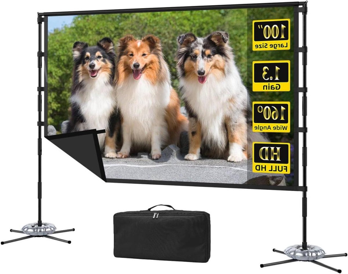 Projectiescherm met standaard - Filmscherm draagbaar - Buitenfilms kijken - Kreukvrij ontwerp - 100 inch - Wit met zwarte rand