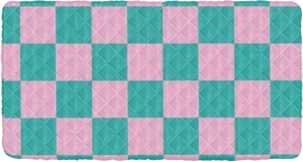 Reislaken Peuter - Kinderlaken Opvouwbaar - Comfortabel Rusten - Waterdicht & Ademend - 126 x 63 cm - Perzik Groen Dambord