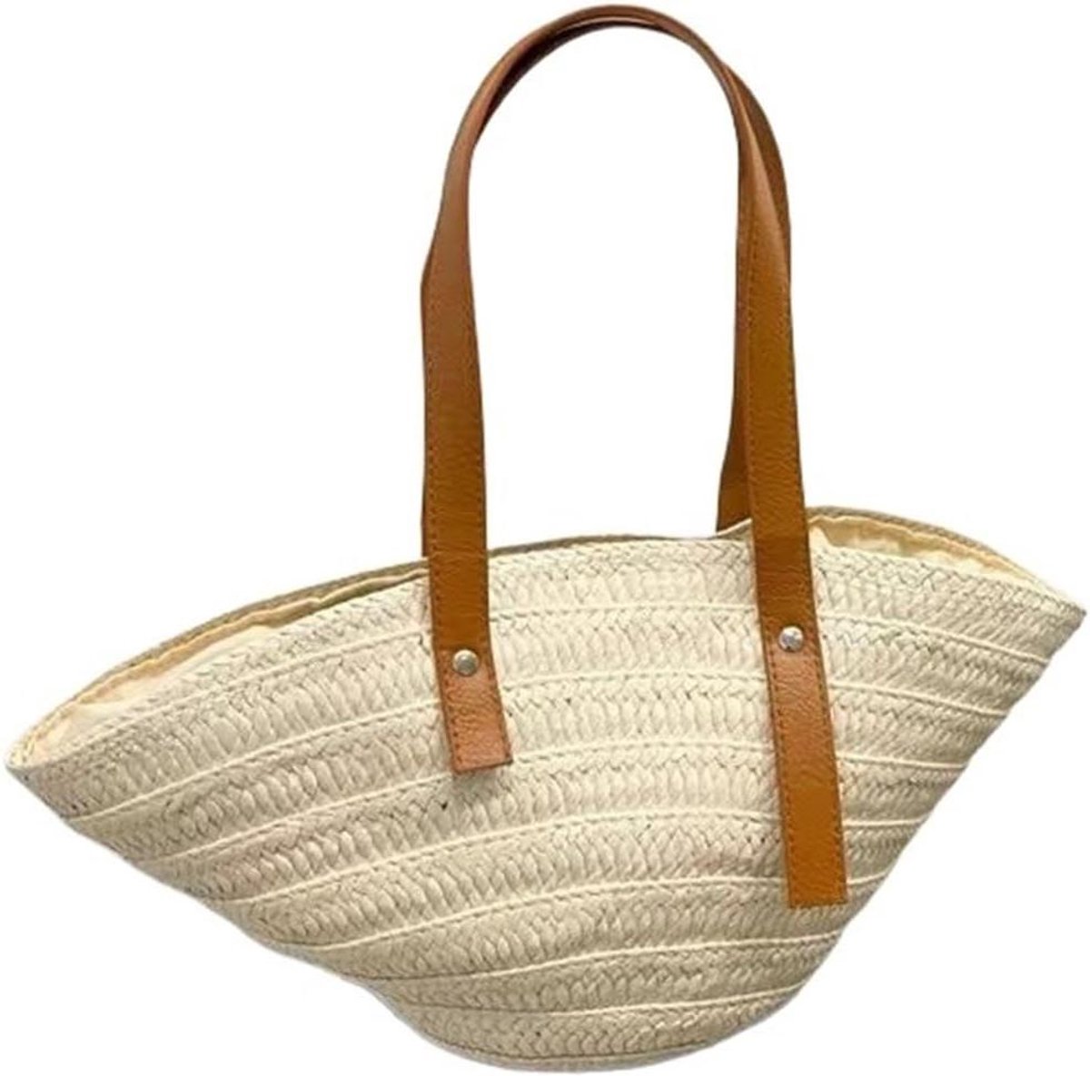 Strandtas Dames - Papieren Tas Schoudertas - Zomerse Uitstapjes - Handgemaakt Geweven Ontwerp - Max 50cm - Beige