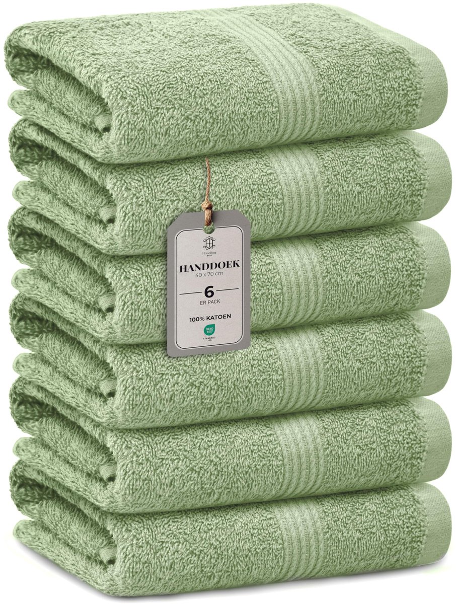 SnelShoppen - Luxe Set van 6 Handdoeken 40x70 cm - Zacht Katoen, Absorberend, Sneldrogend, Eenvoudig Onderhoud, Saliegroen - Perfect voor Badkamer, Sp