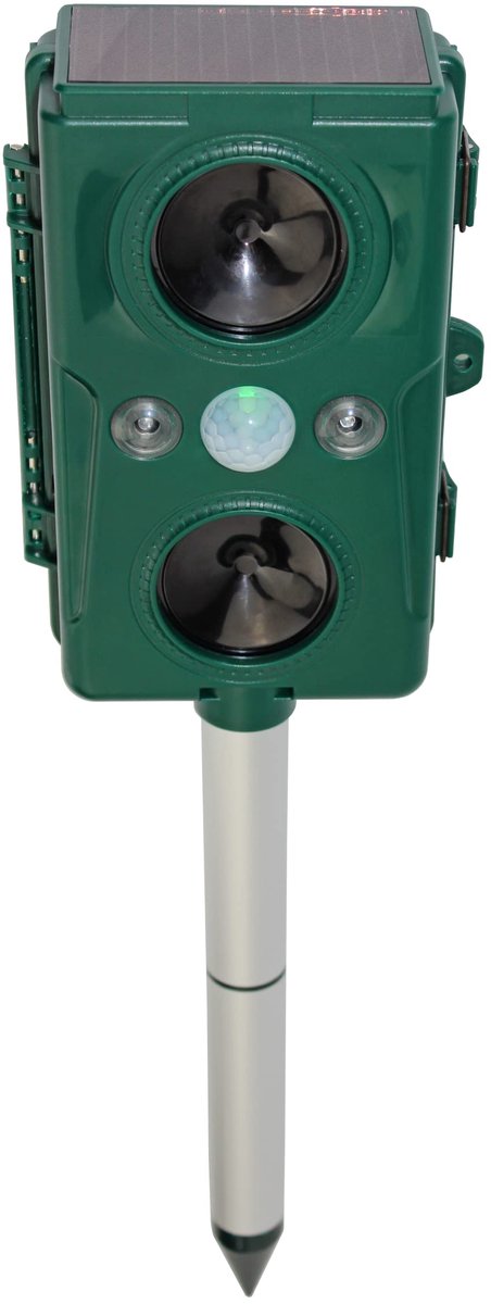 SnelShoppen - Vogelafweer op zonne-energie met ultrasoon geluid en bewegingssensor, ideale bescherming tegen duiven, mussen, meeuwen, continue modus e