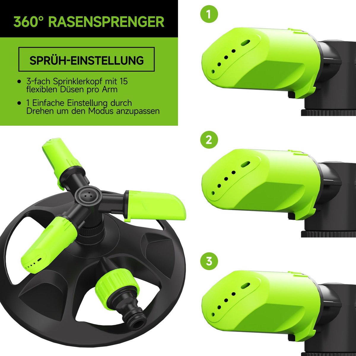 SnelShoppen - Tuinsproeier 3 Armen - 360° Roterende Irrigatie - Instelbare Waterstraal - Universeel voor Gazons en Bloembedden - Compatibel met Standa