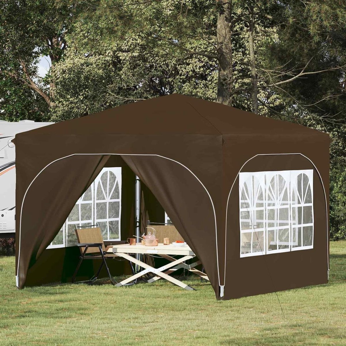 Pop-up Partytent - Feesttent Gazebo - Buitenfeest Organiseren - UV- en Regenbescherming - 290 x 290 x 245 cm - Taupe