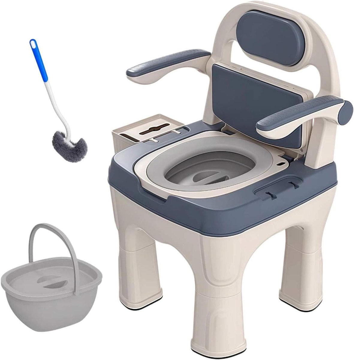 Commode Toiletstoel - Bedcommode Stoel - Mobiliteitshulp - Verstelbare Armleuningen - 300 kg draagvermogen - Blauw