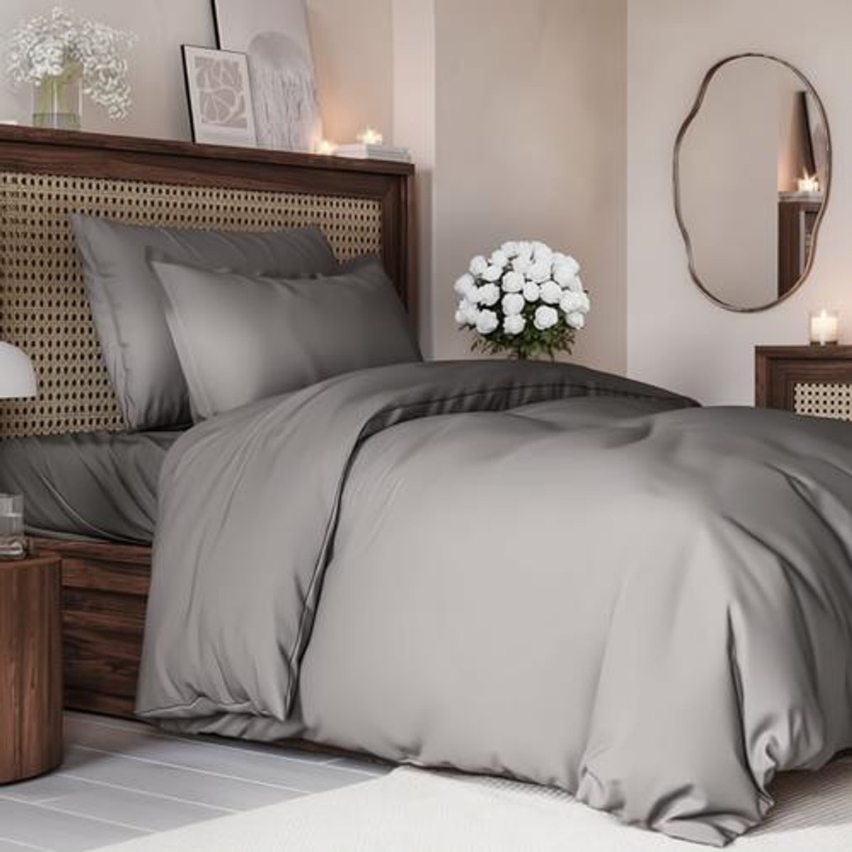Arvion 3-delige dekbedovertrekset Donkergrijs - Dekbedovertrek 240x220 cm met ritssluiting en hoekbandjes - 2 kussenslopen 65x65 cm