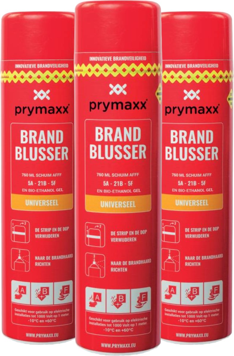 Brandblusser - Sprayblusser - Prymaxx - Voordeelset 3 stuks - Indoor en Outdoor - 5 jaar Keuringsvrij - Compacte Brandblusser