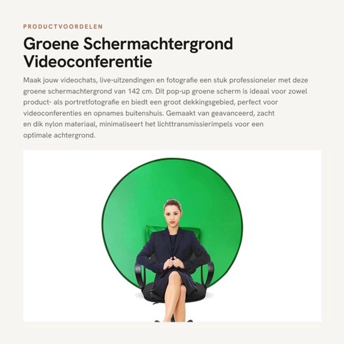 Schermachtergrond 142 Cm - Opvouwbaar Nylon - Draagbaar Ontwerp - Professionele Kwaliteit - Voor Videochats - Webcamuitzendingen - Groen Scherm