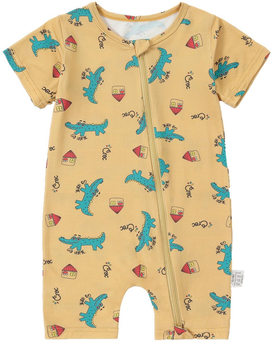 SnelShoppen - HAHASHOW Baby Romper van Bamboe – Zomer Baby Body met Korte Mouwen & 2-Way Rits – Ademend Babykleding voor Pasgeborenen 3-6 Maanden Dier