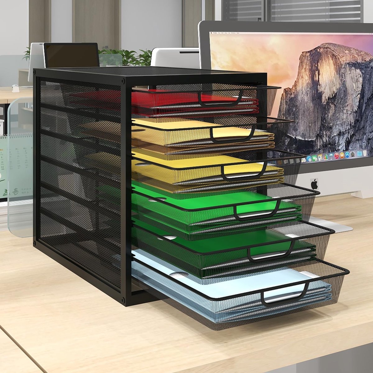SnelShoppen - PUNCIA Ladebox met 6 Laden, A4 Documentenlade, Brievenbak, Papiersorteerder van Metaal, Bureau-Organizer voor Documenten en Papier, Zwar