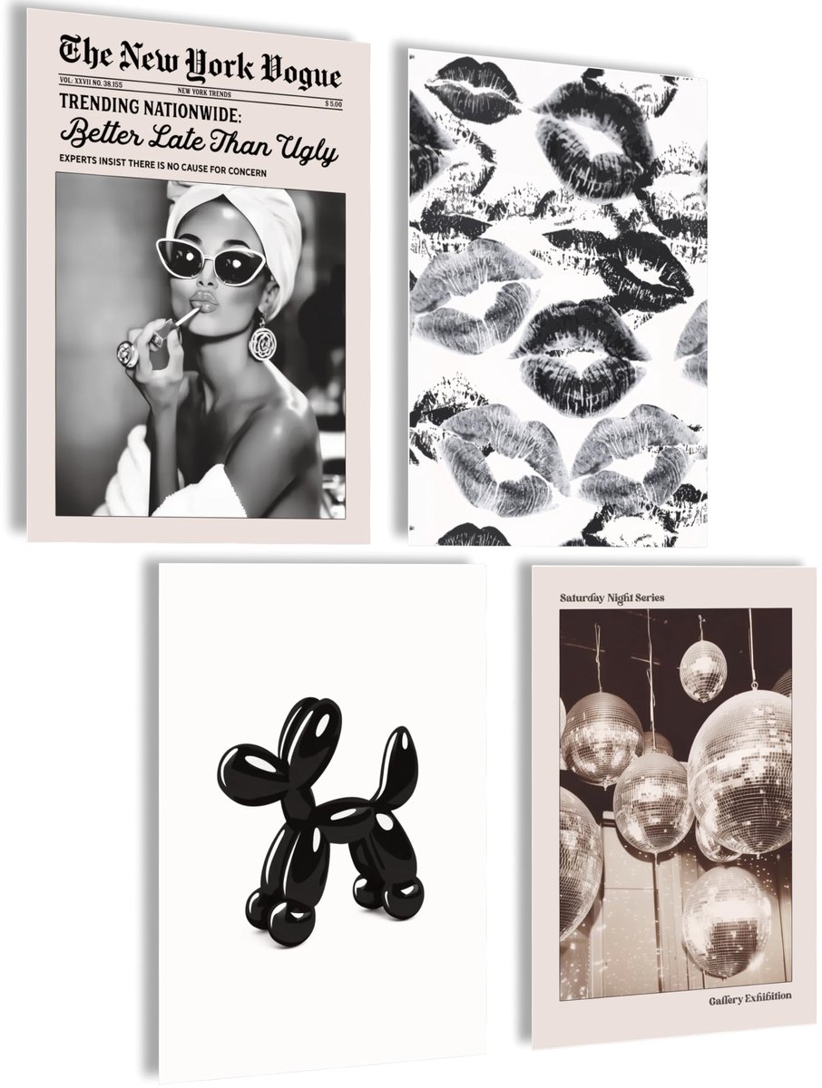SnelShoppen - Vintage Poster Set 4x A4 Keuken Wanddecoratie - Esthetische Wandafbeeldingen voor Woonkamer - Retro Foto's voor Thuis, 21x30 cm