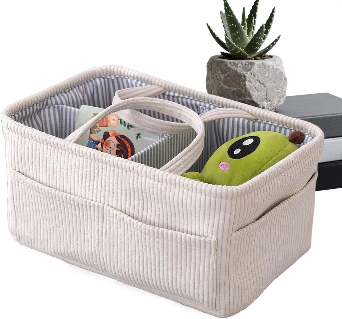 Luiermand Corduroy - Opbergtas Kinderkamer - Babyverzorging Organiseren - Huidvriendelijke Stof - 38 x 25 x 18 cm - Beige