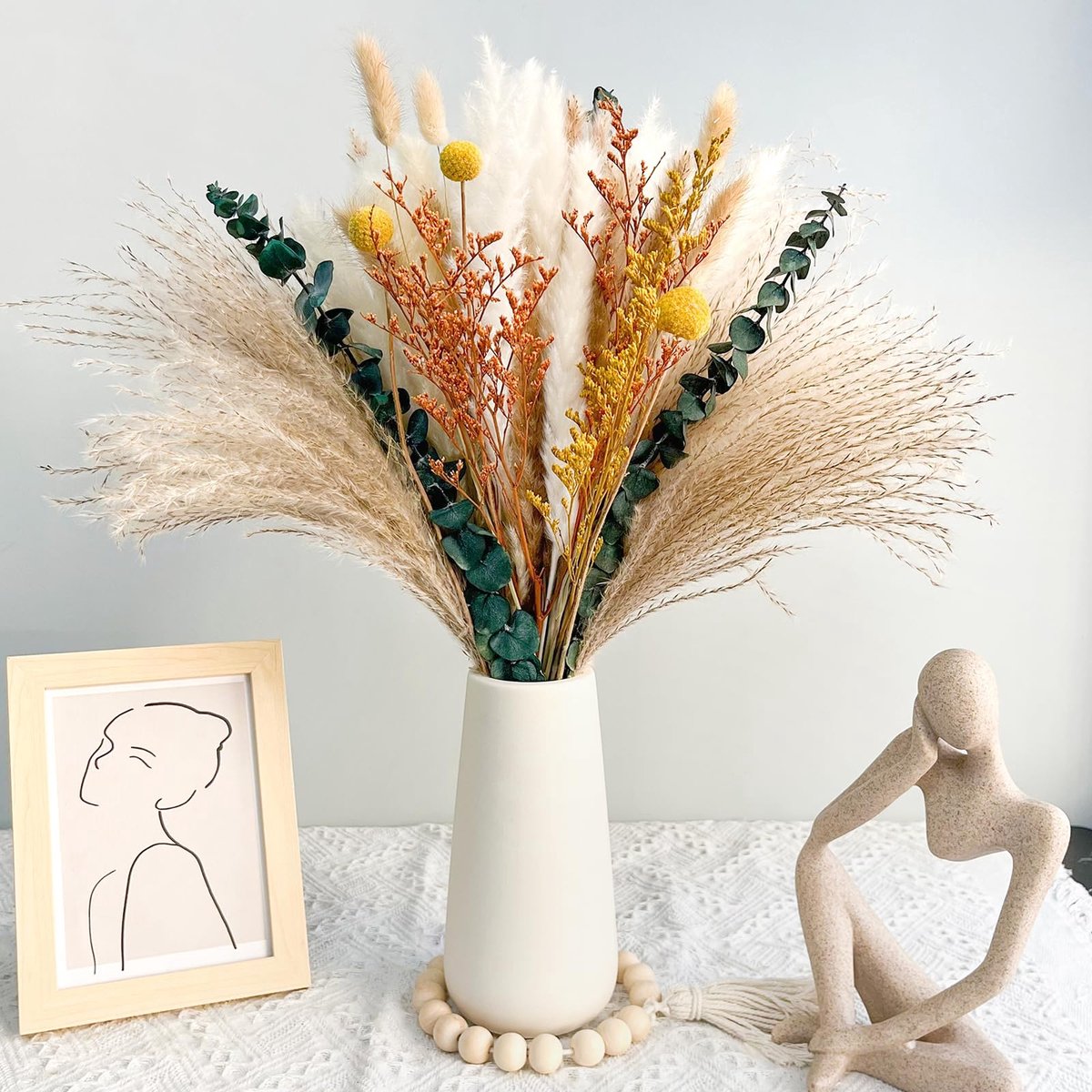 SnelShoppen - Pampasgras Gedroogde Bloemen Pluizig 115 Stuks voor Boho Decoratie, Natuurlijke Droogbloemen voor Woonkamer, Tafeldecoratie, Hal, Slaapk