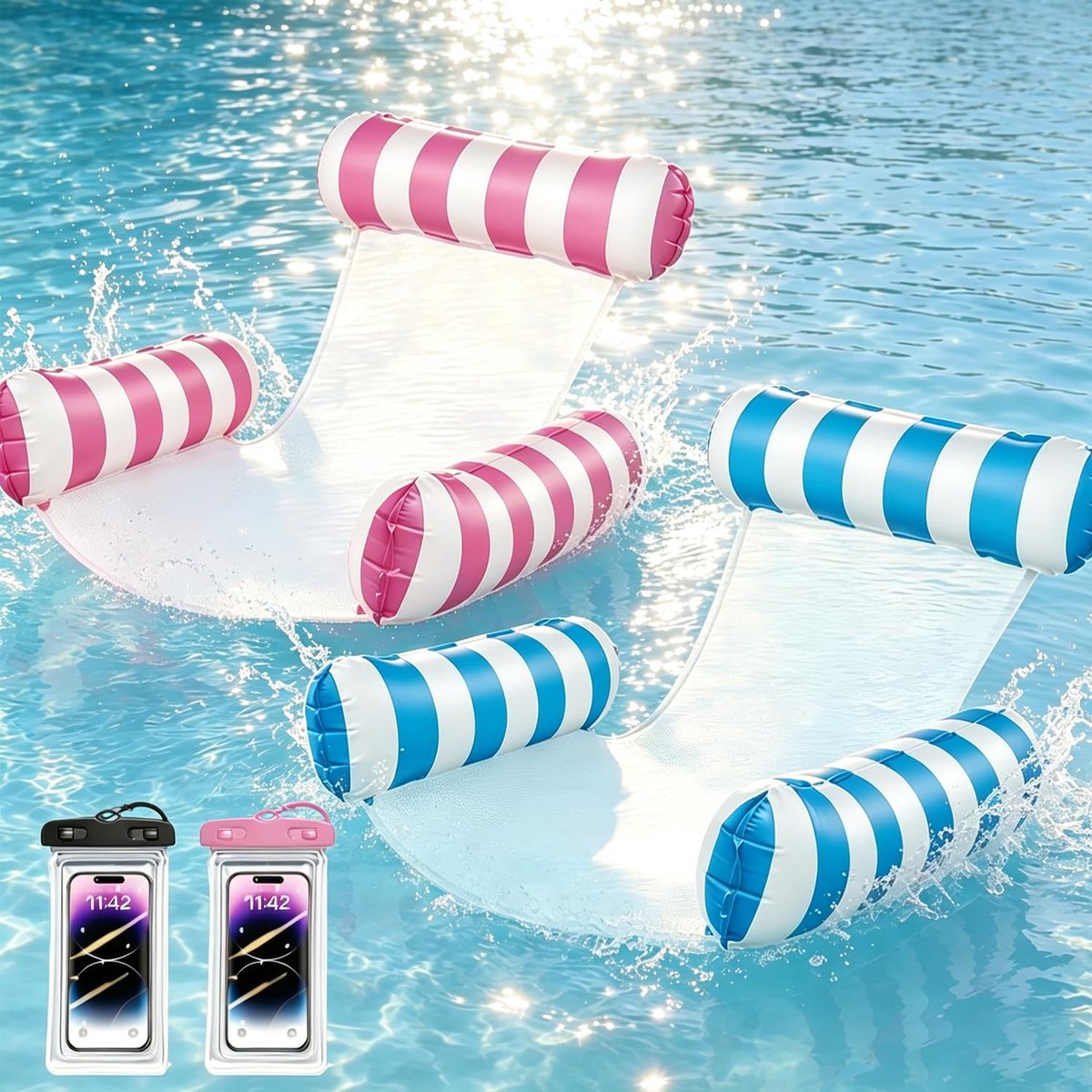 SnelShoppen - XL Zwemmat voor Zwembad, 2 Stuks, 4-in-1 Opblaasbaar met Rugleuning en Armleuningen, Draagbaar voor Strand, Zee, Vakantie, Geschikt voor