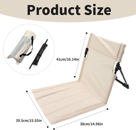 2 Stuks - Strandmat met Rugleuning - opvouwbare kampeerstoel - Opvouwbare strandstoel - Vouwstoel / kussen - campingstoel buiten - Klapstoel - draagbare campingstoel met opbergtas - lichtgewicht strandvloerstoel - Ultiem Strandcomfort - Beige — afbeelding 3