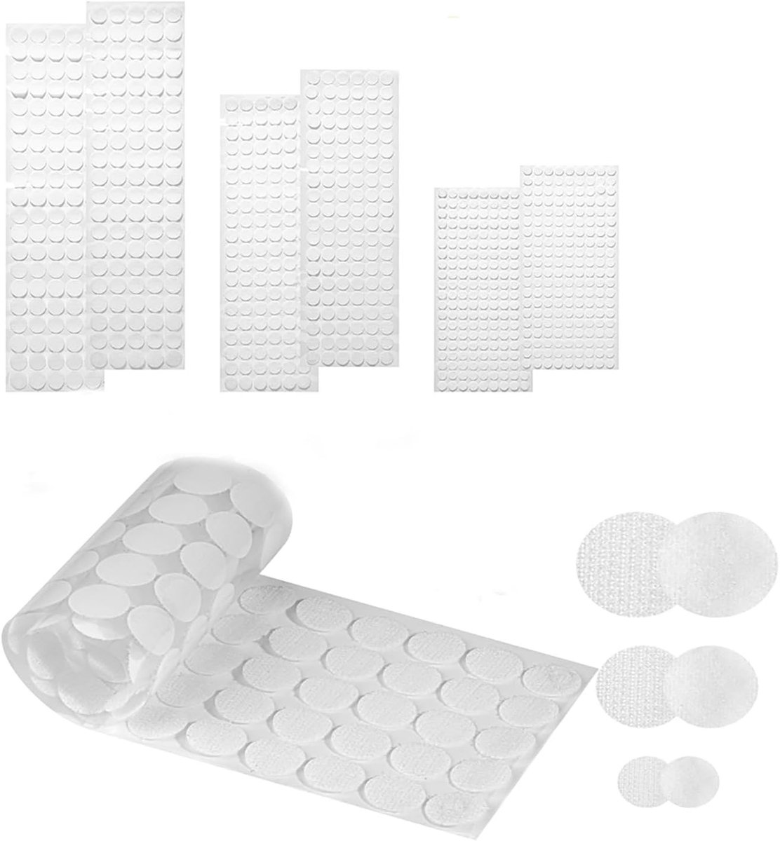 Zelfklevende Klittenbandpunten 400 Stuks - Ronde Kleefpunten voor Doe-Het-Zelf en Schoolprojecten - 10/15/20 mm