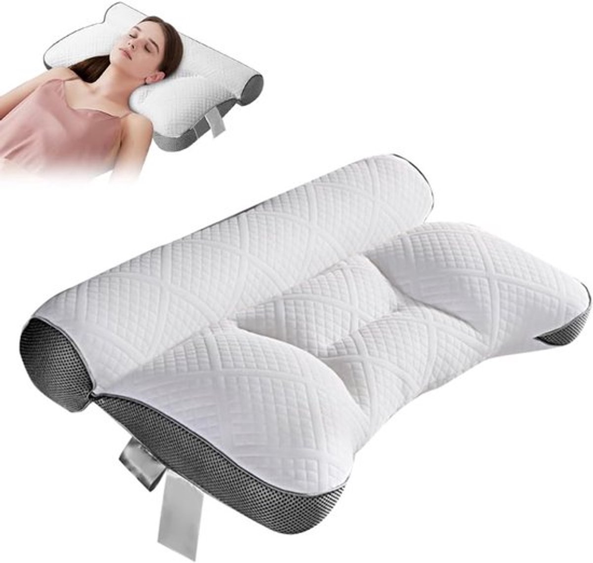 Ergonomisch kussen voor slaapapneu met oorgat, neksteun voor zijslapers, traagschuim, zacht en comfortabel voor een ontspannen ontwaken zonder pijn