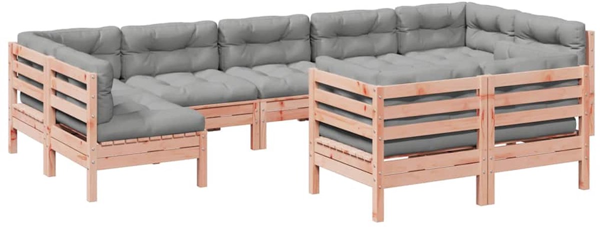 vidaXL 9-delige - Loungeset - met - kussens - massief - douglas - vurenhout grijs