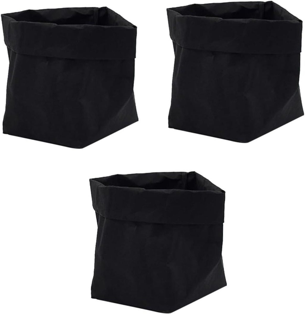Papieren Opbergzakken - Kraftpapier Zakken - Decoratie en Opslag - Wasbaar en Duurzaam - 3 stuks - Zwart