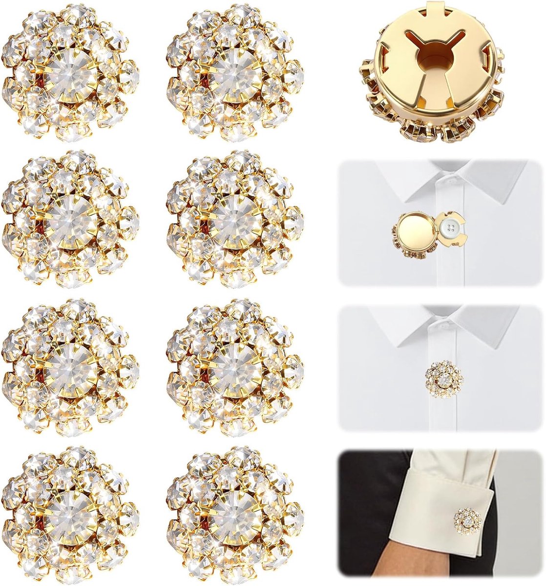Button covers 8pcs - gouden detachables - met rhinestones - voor stijlvolle jurk - ShopVlot