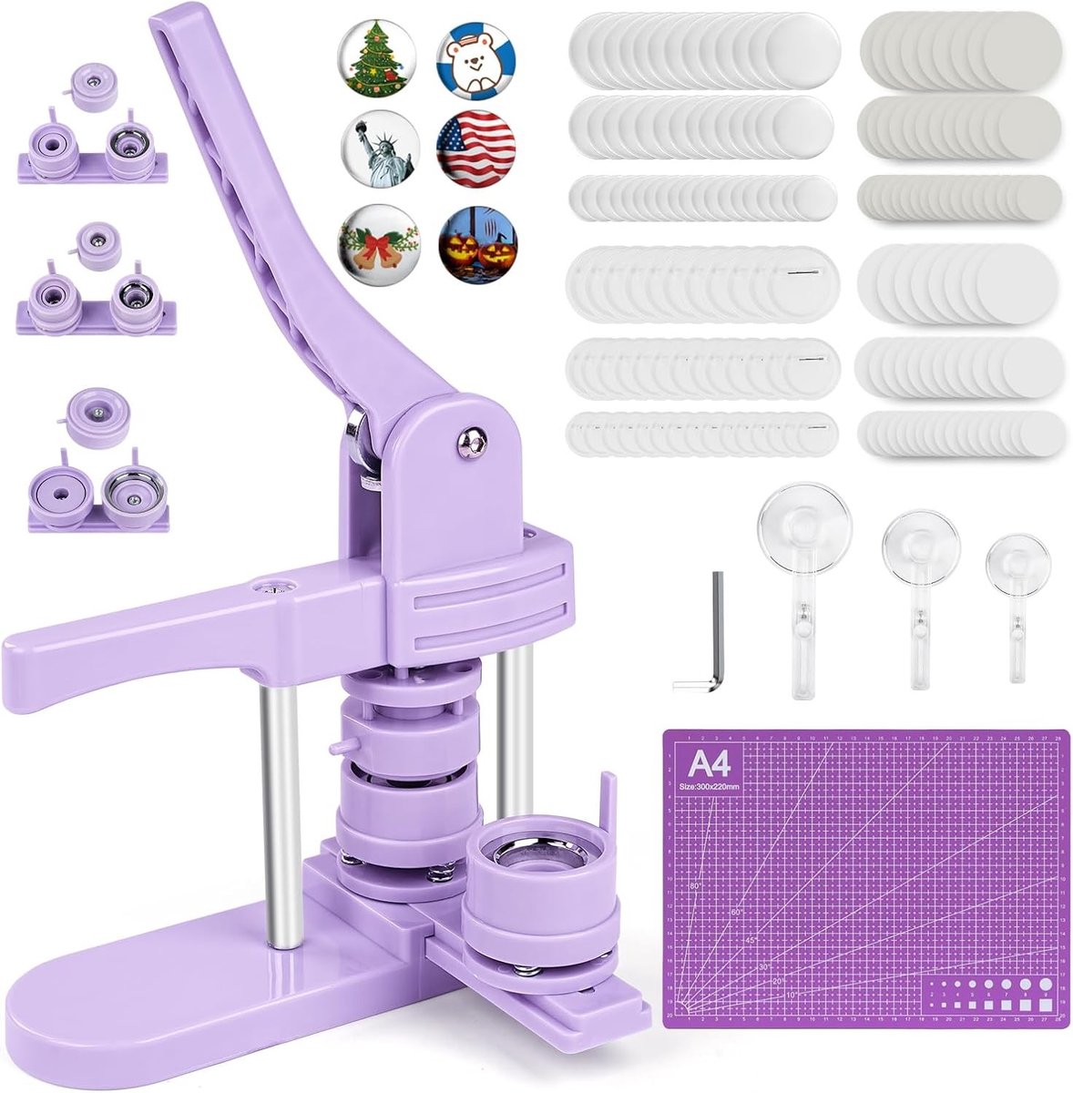 DIY Pin Badge Maker voor 25mm/32mm/58mm Knoppen - Inclusief 300 Button Onderdelen voor Creatieve Geschenken en Persoonlijke Badges