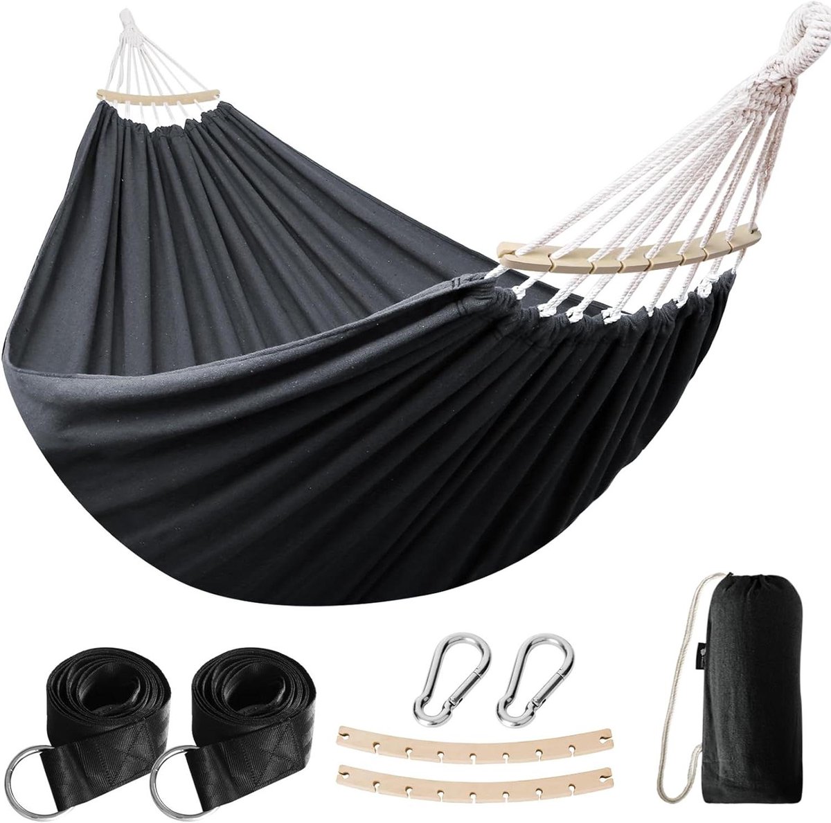 Katoenen Hangmat - Buiten Hangmat - Ontspannen Buiten - Met Houten Spreidstang - 270cm Lengte - Geel
